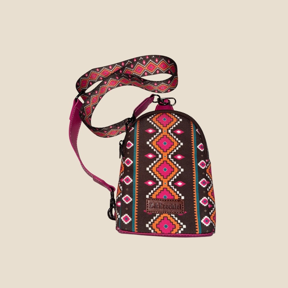 Z&Ezechiel Southwestern Geometric Sling Bag Pink Brown Crossbody Guitar Strap